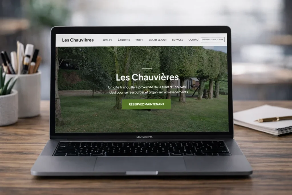 Présentation du site web du gîte Les Chauvières sur ordinateur