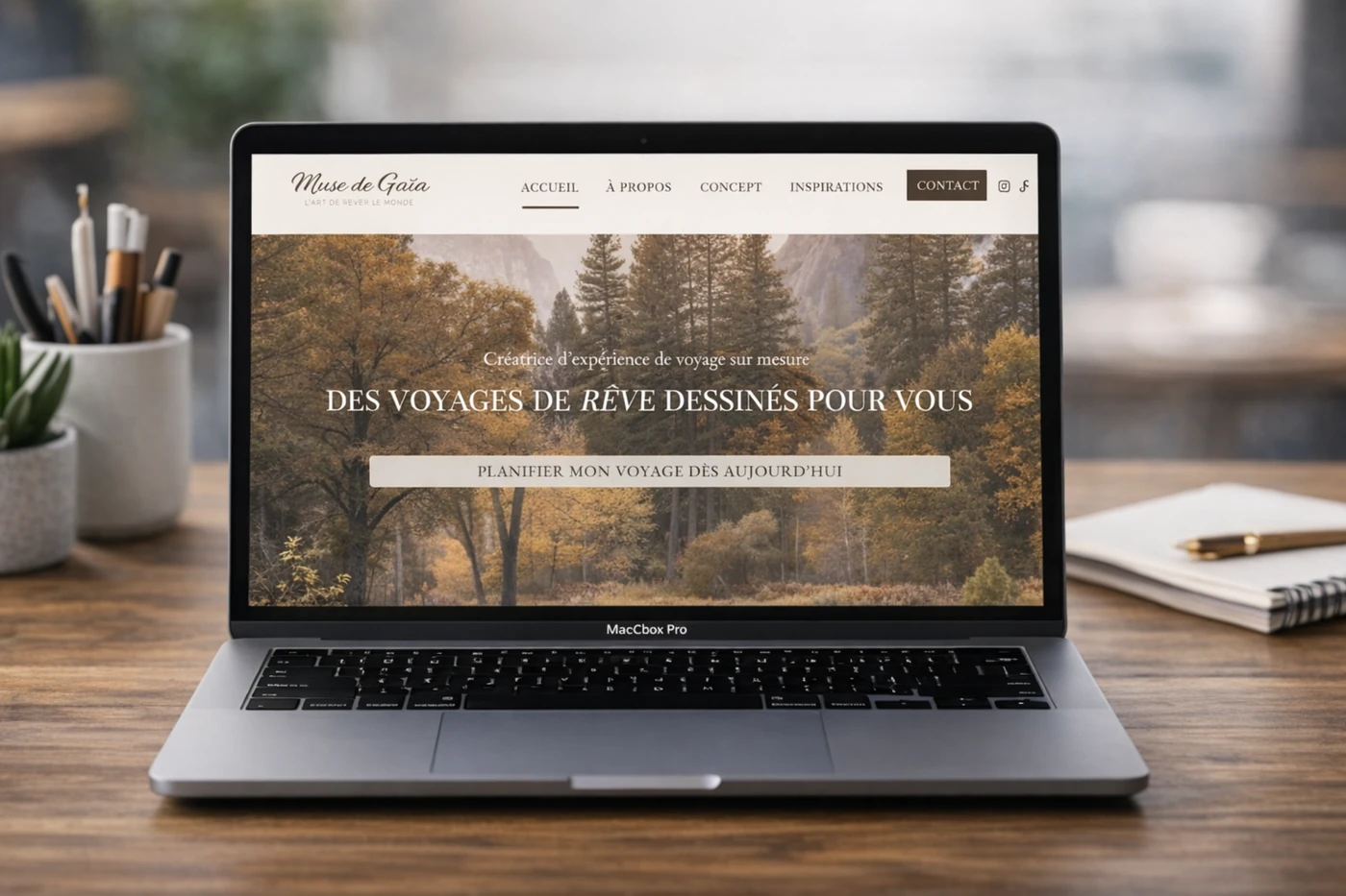 Maquette de site web de voyages sur ordinateur portable